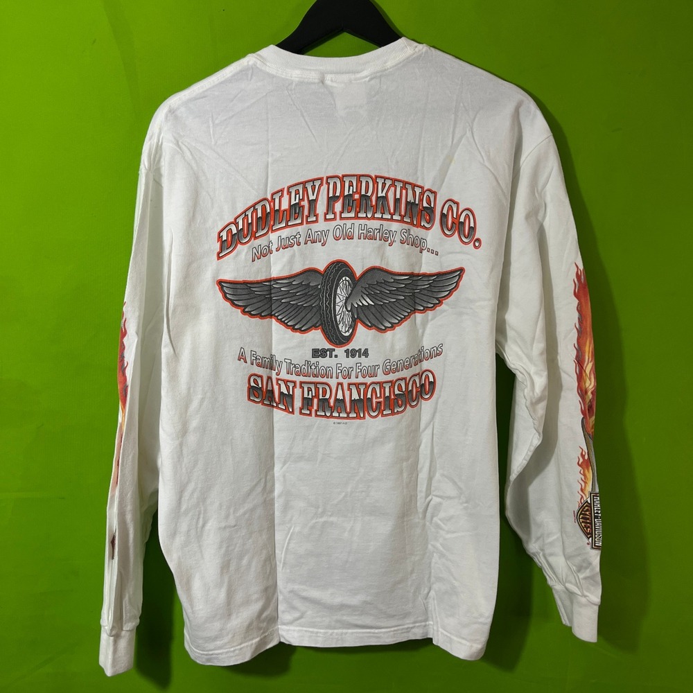 2007 VTG Harley Davidson LARGE San Francisco Flame Long Sleeve Shirt White